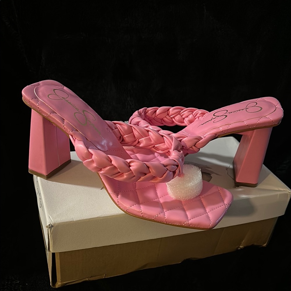 Pink Braided Heeled Sandals